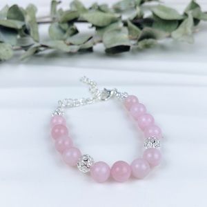 Rose Quartz Beaded Bracelet with Silver plated adjustable chain